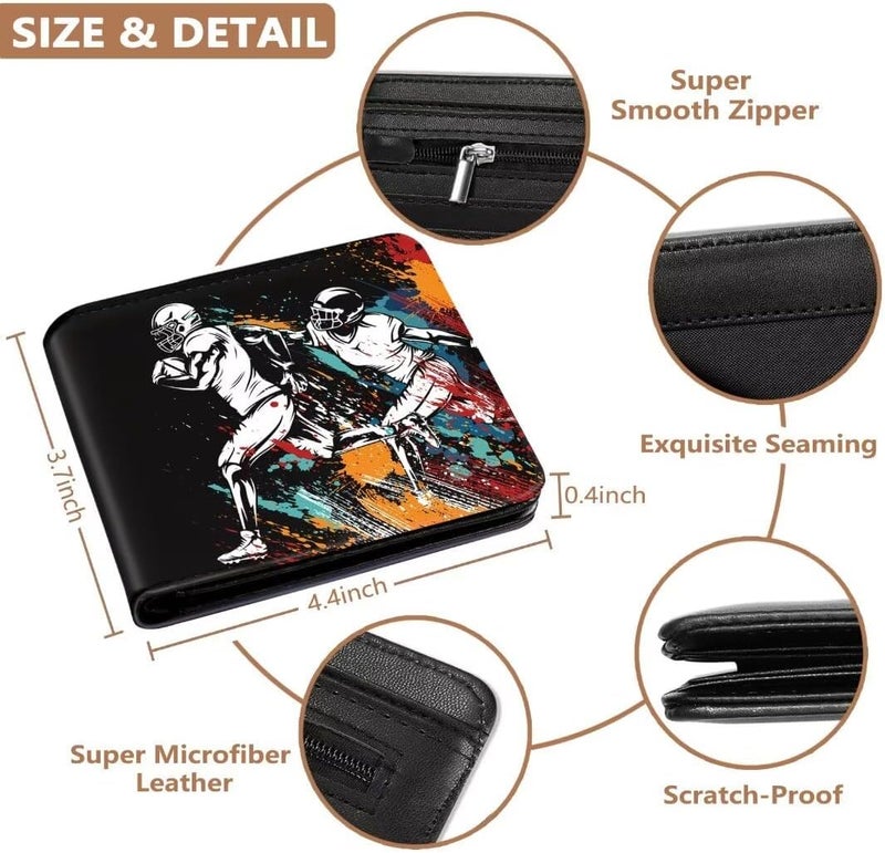 Roacap Teen Boys Wallet, Cool Football Wallets for Kids Son 9-12/8-10/8-12 with Wallet Card, Funny Leather Bifold Rfid Blocking Wallet, Purse Coin Pocket Id Window for Men Boy Male Youth Guys Gifts - Image 3